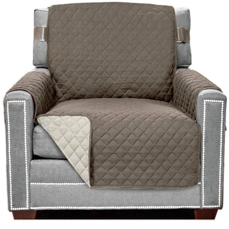 Sofa Shield Armchair Slip Cover with Patented Strap, Cushion Protector, US Designed Reversible Stain and Dog Tear Resistant Slipcover, 23 inch Seat, Washable Covers for Dogs Pets, Latte Linen - Image 1